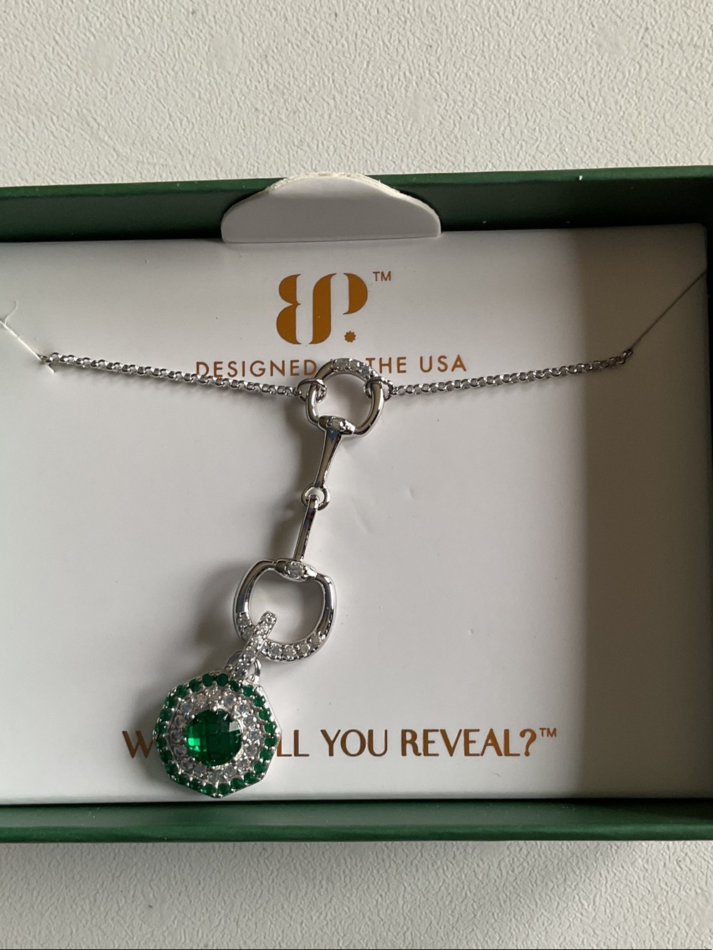 Bp Silver Necklace with Emerald Green Pendant